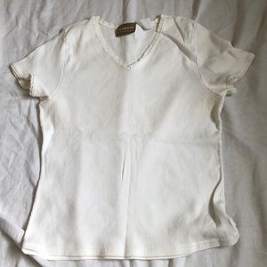 White Ribbed Tee with Lace Detailing